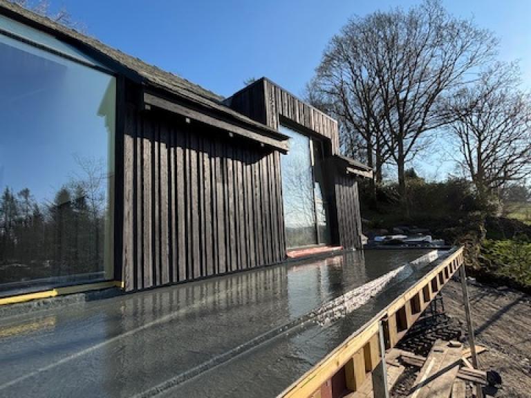 The waterproofing layer drying in the sun