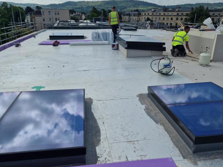 Preparations taking place. The skylights show the depth of insulation