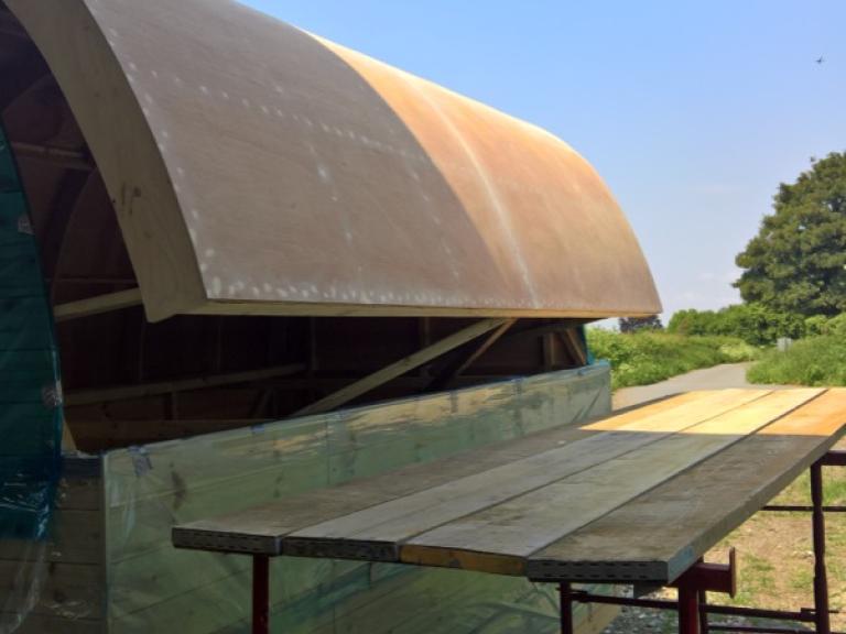 The stripped back trailer roof prior to the polymer application