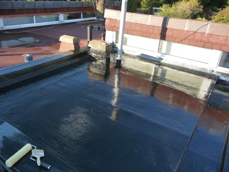 After priming the roof, we first-coated in black