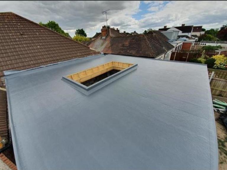 The finished roof - fully waterproof & 'perfect forming' around a central skylight