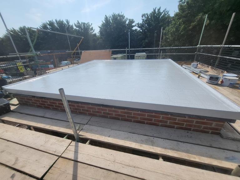 The polymer system is jointless and seamless over the entire surface