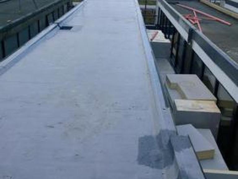 One of the long laboratory roofs completed