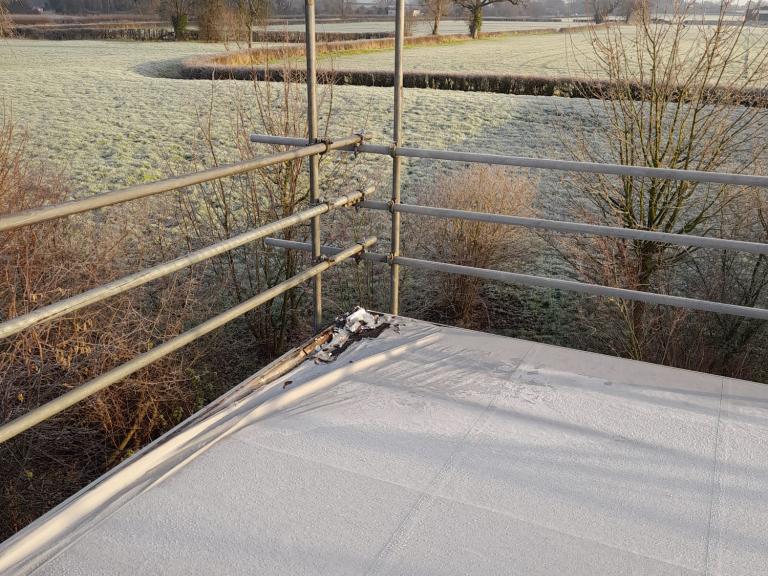 This is a typical fault on a porta cabin roof, which was again repaired