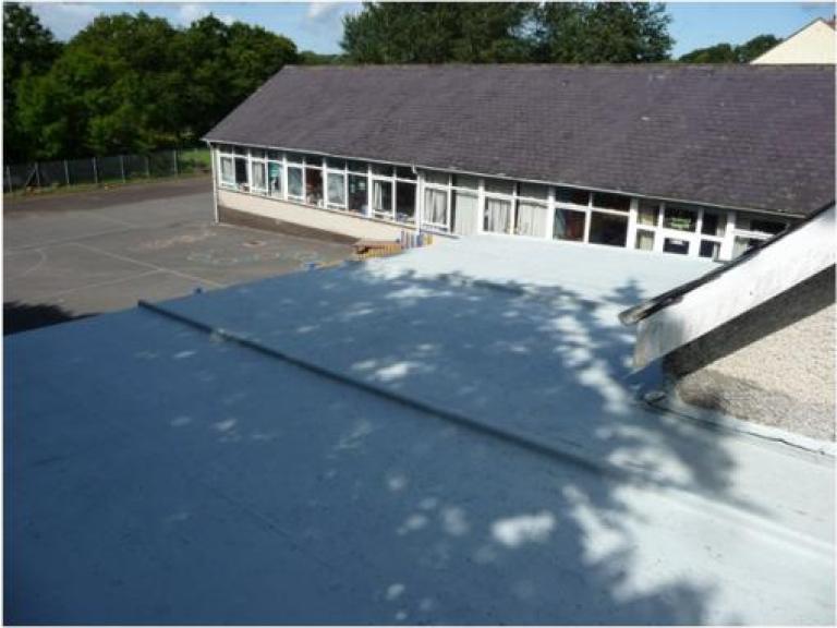 This fibreglass school flat roof near Aberystwyth had perished