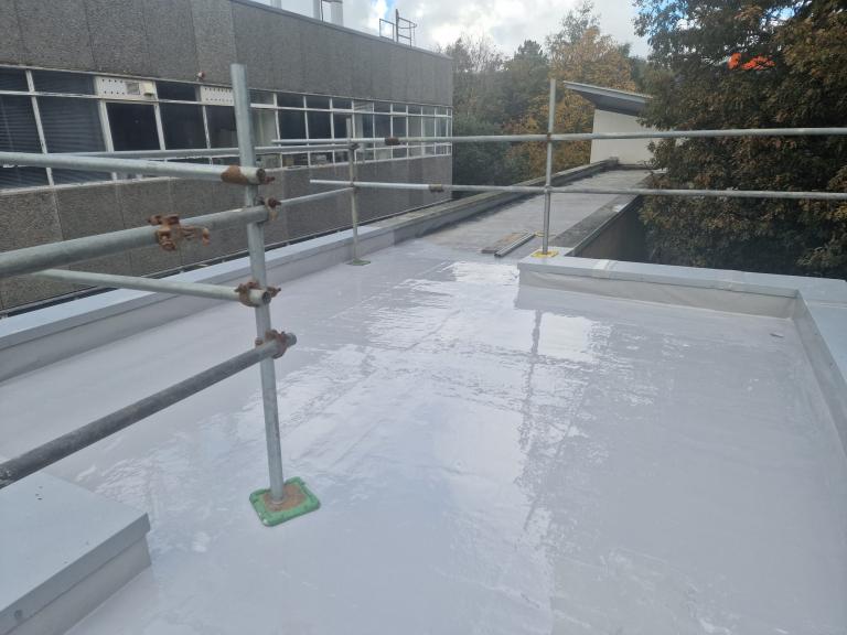 The polymer roofing system is so quick-drying, areas can usually be completed in a single day