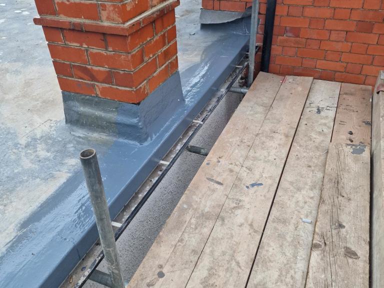 Vertical upstands, edging and flashings all benefited from seamless, jointless waterproofing