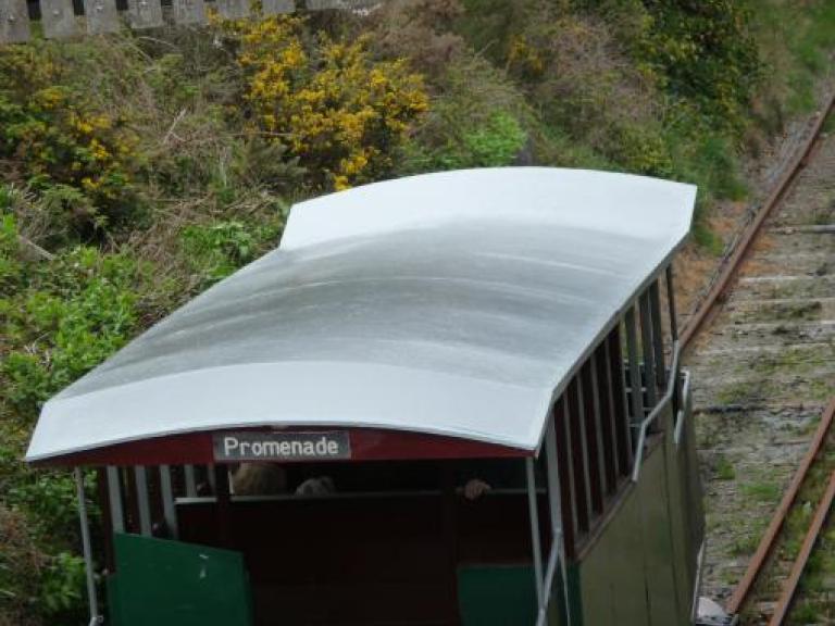 The newly roofed train carriages at Aberystwyth Cliff Railway