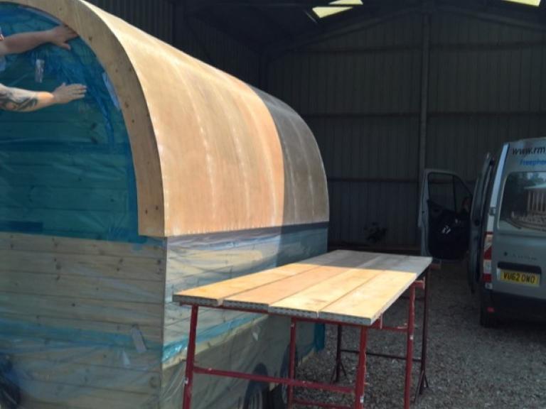 The other areas of the trailer were plastic-wrapped to isolate the roof fully