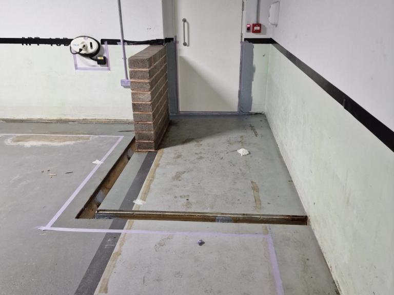 The door area was fitted with drainage channels to help floodproof the carpark